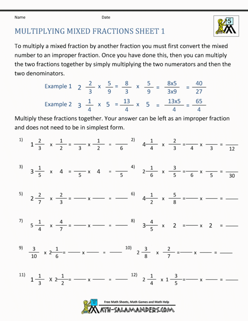 006 Fraction Math Worksheet Multiplying Mixed Fractions Db excel