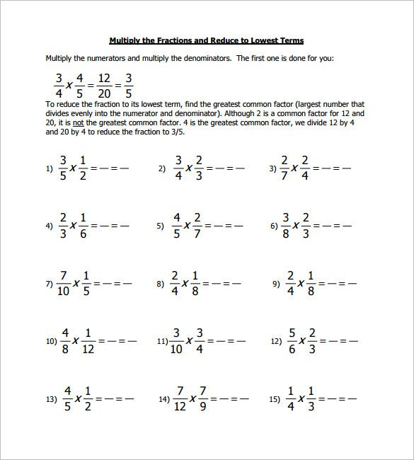 10 Multiplying Fractions Worksheet Templates PDF Free Premium 