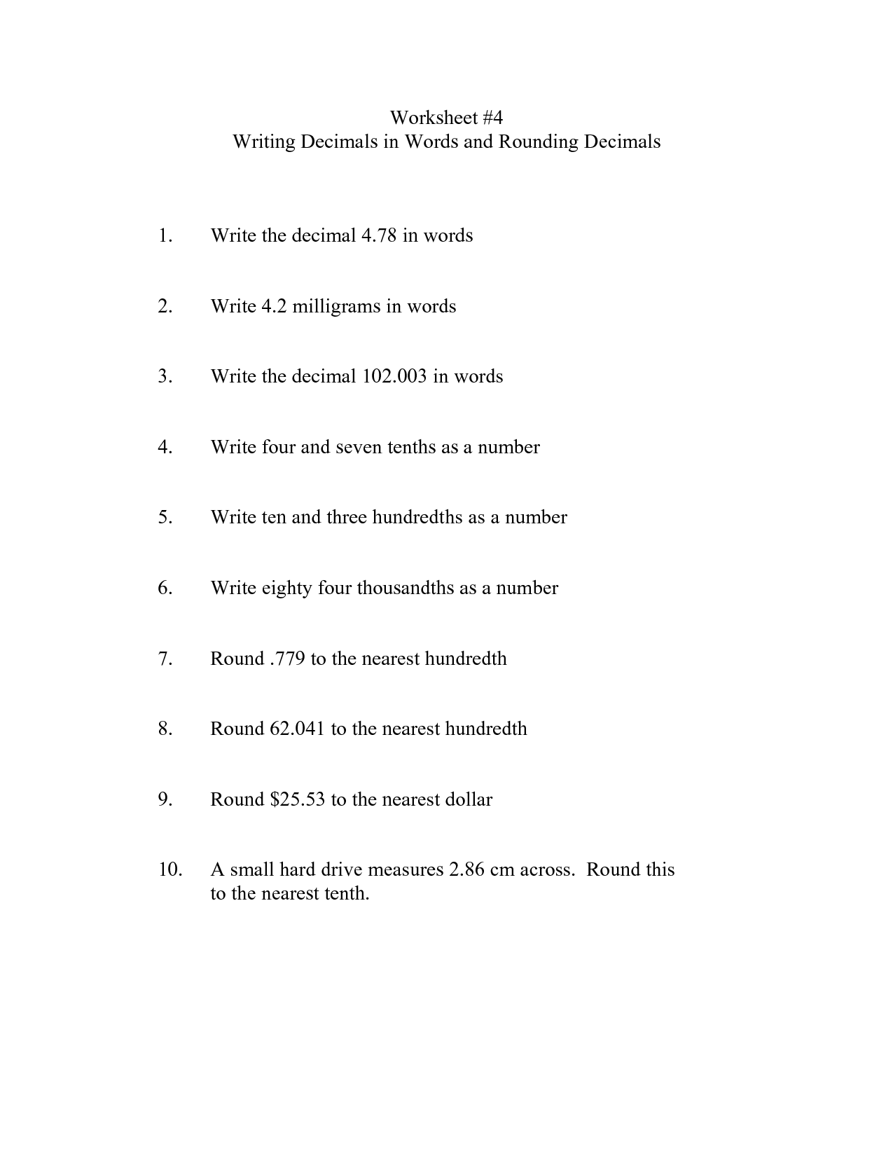 19 Worksheets Writing Decimals Worksheeto