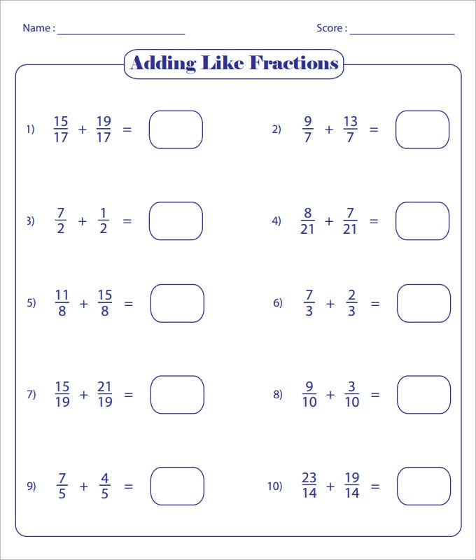 23 Sample Adding Fractions Worksheet Templates Free PDF Word