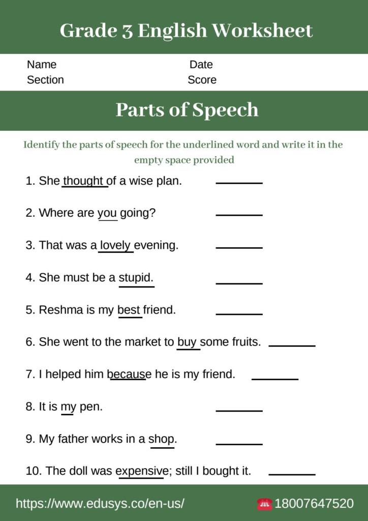 3rd Grade English Worksheet On Parts Of Speech By Nithya Issuu