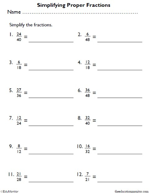 4th Grade Simplifying Proper Fractions Worksheet EduMonitor