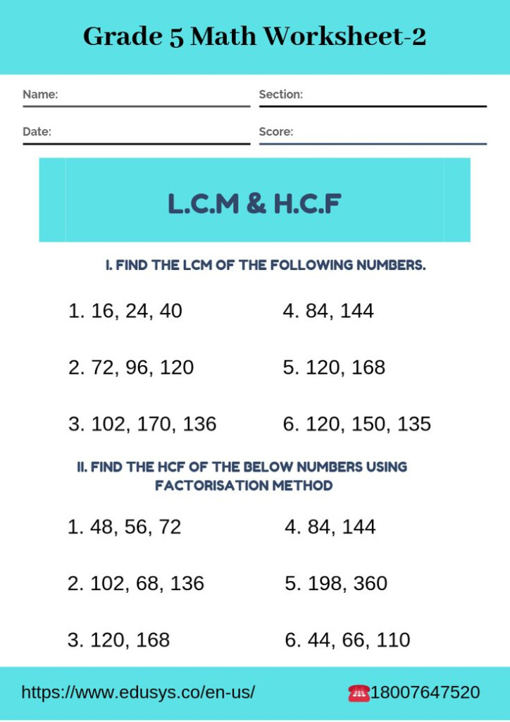 5th grade math worksheet on LCM HCF Matem ticas De Quinto Curso 