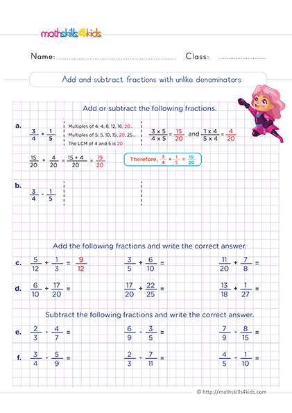 Th Grade Adding And Subtracting Fractions Worksheets PDF With Answers FractionsWorksheets Net