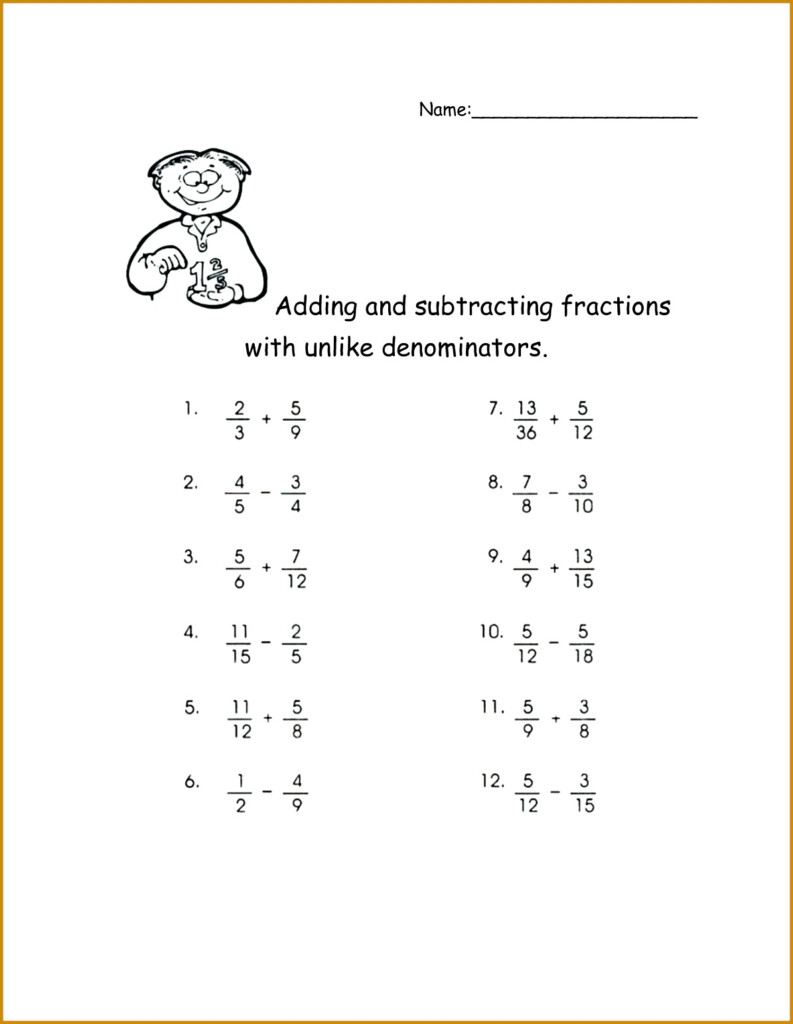 7 Adding And Subtracting Fractions With Unlike Denominators Worksheets 