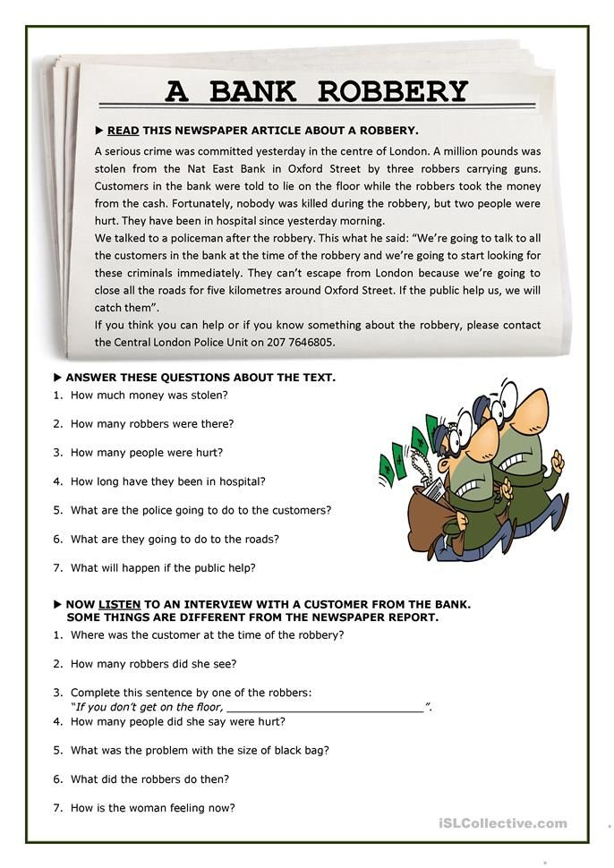 A BANK ROBBERY Worksheet Free ESL Printable Worksheets Made By