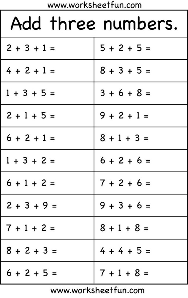 Add Three Numbers 1 Worksheet FREE Printable Worksheets First 