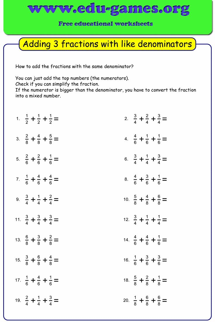 Adding 3 Fractions With Like Same Denominators Worksheets Create