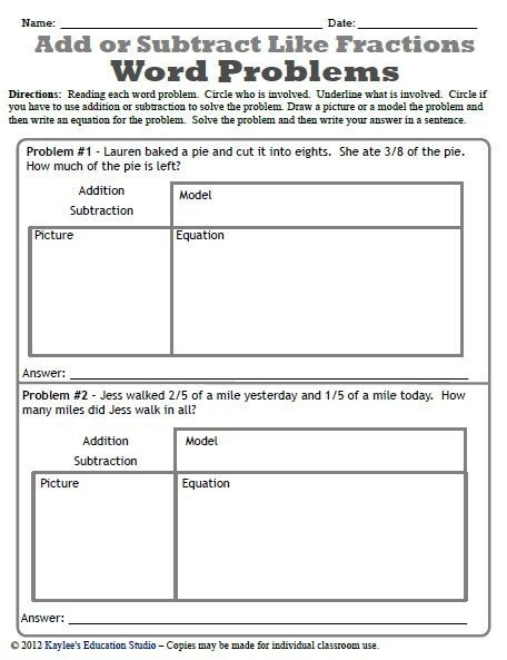 Adding And Subtracting Fractions With Unlike Denominators Word Problems 