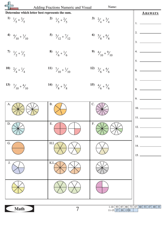 Adding Fractions Numeric And Visual Worksheet Printable Pdf Download