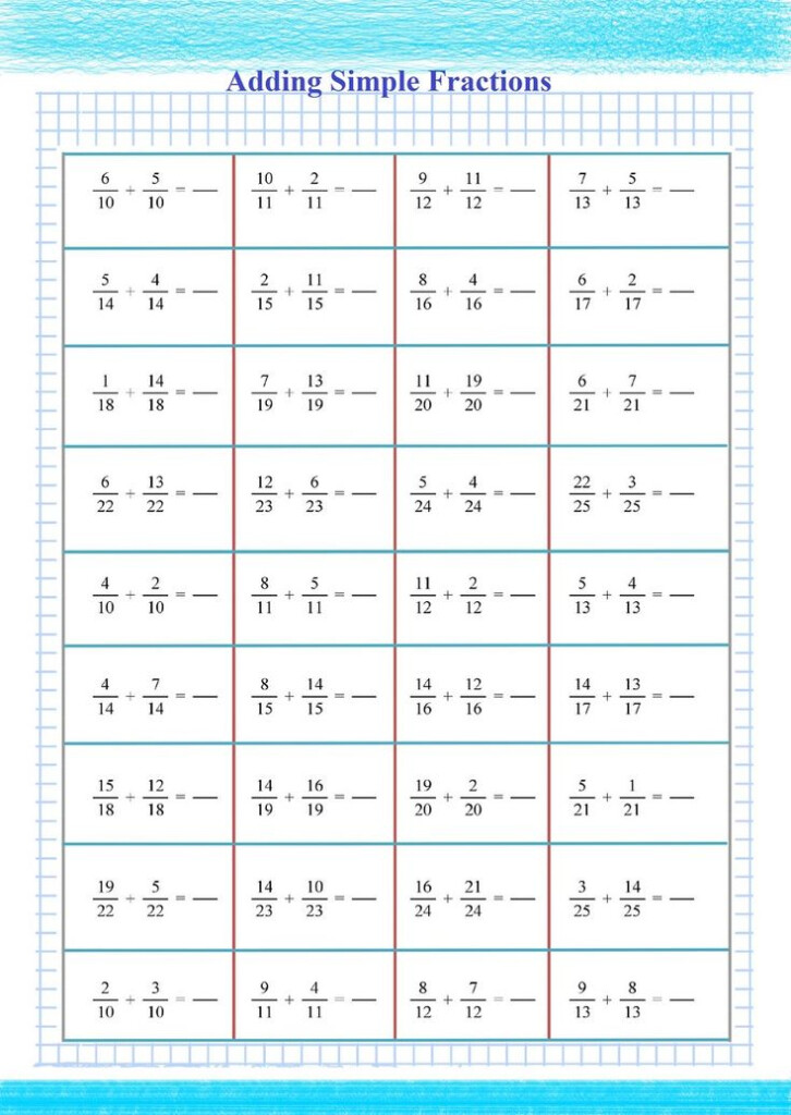 Adding Fractions Practice Math Worksheets Fractions Worksheets Free 