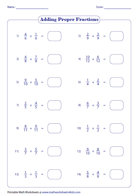 Adding Fractions Same Denominator Worksheets Adding Improper 