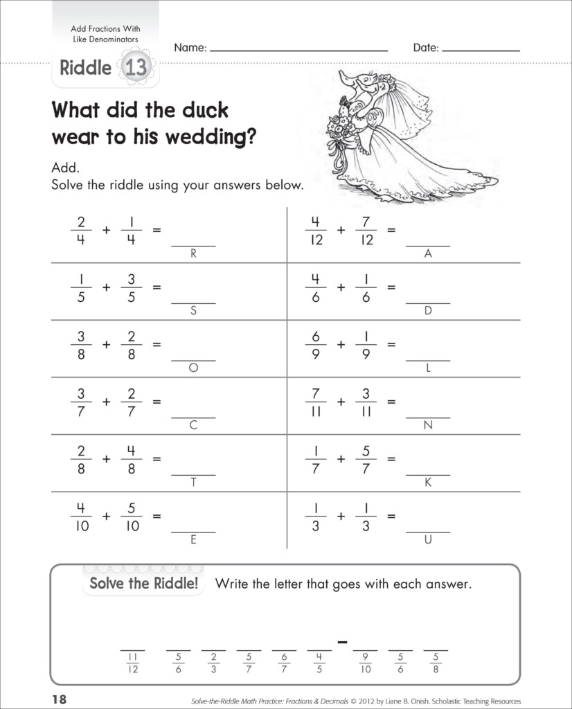 Adding Fractions With Common Denominators Math Fractions Worksheets 