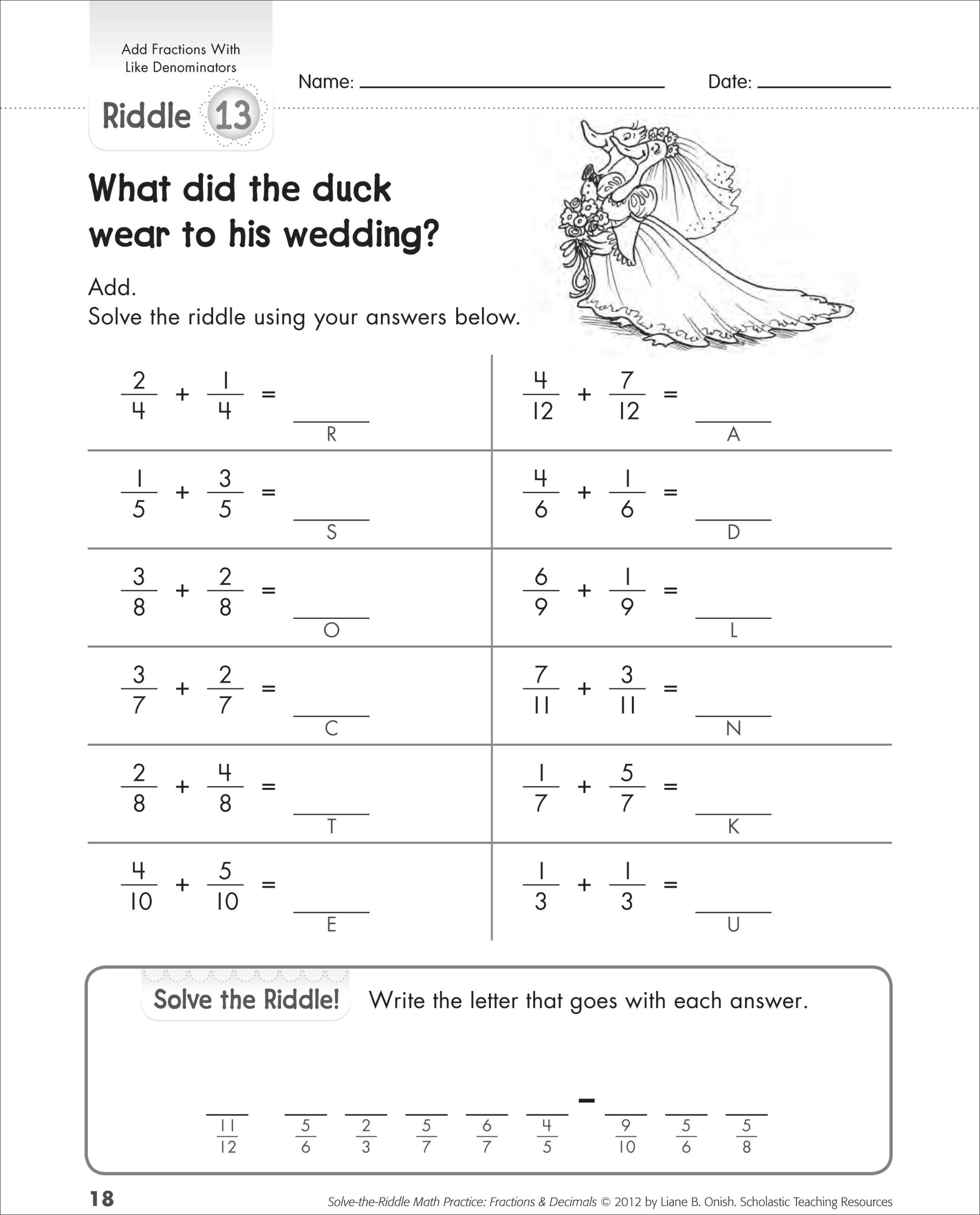 Adding Fractions With Common Denominators Math Fractions Worksheets