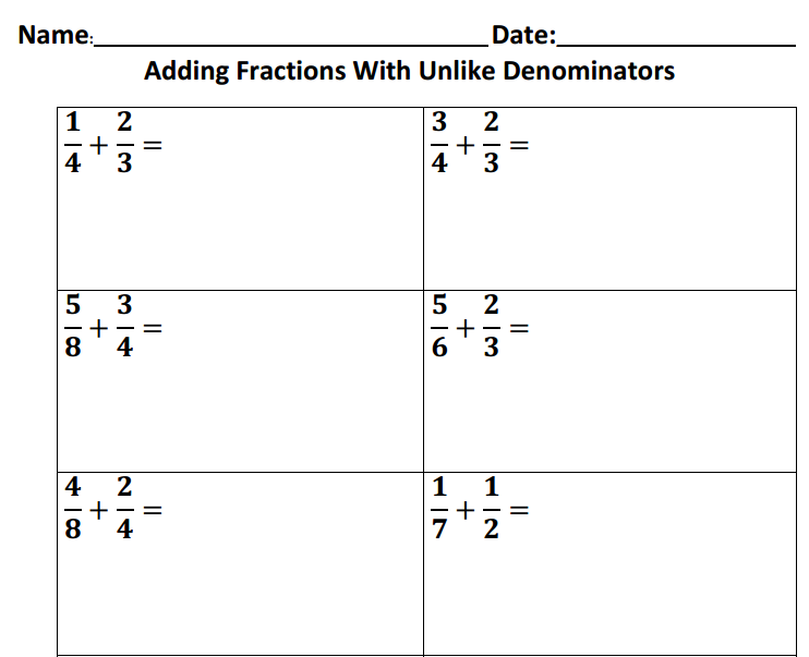 Adding Fractions With Unlike Denominators 5 NBT A 1 1 AccuTeach