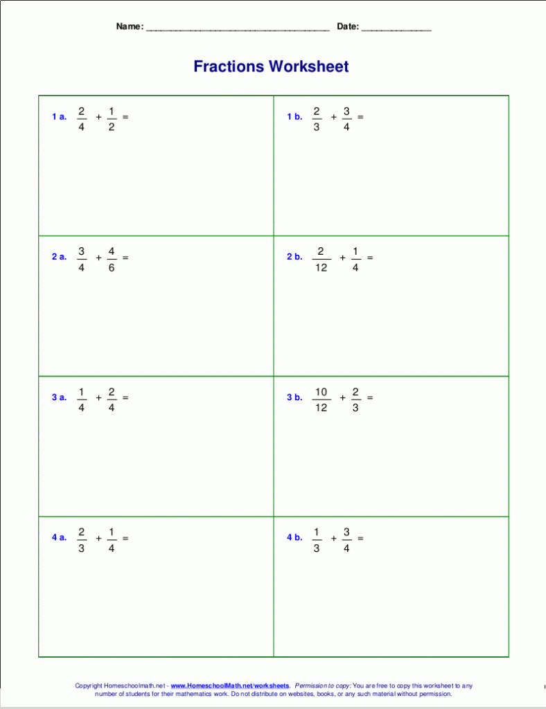 Adding Fractions With Unlike Denominators Worksheets 5th Grade