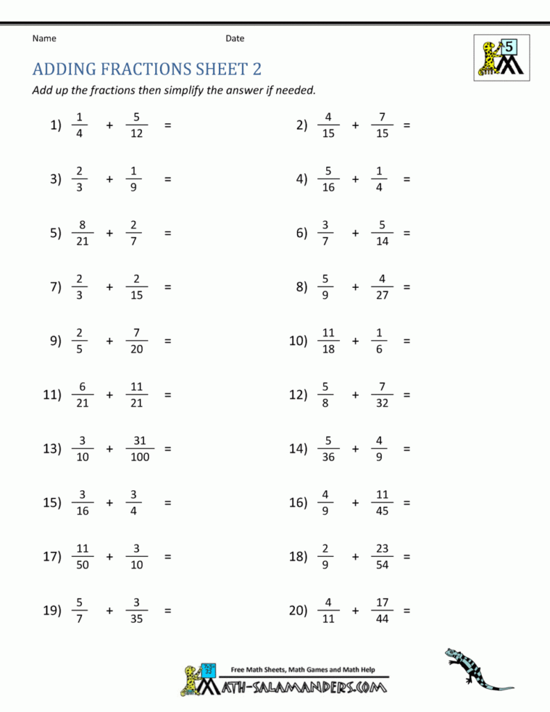 Adding Fractions Worksheets