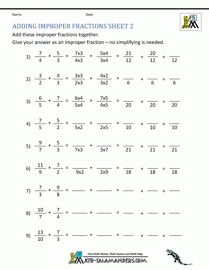 Adding Improper Fractions Support Page