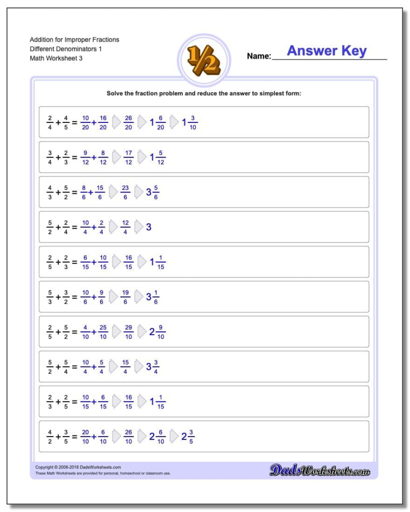 Adding Improper Fractions With Unlike Denominators