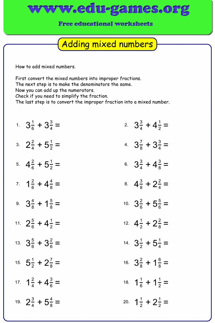 Adding Mixed Numbers With Like And Unlike Denominators Worksheets