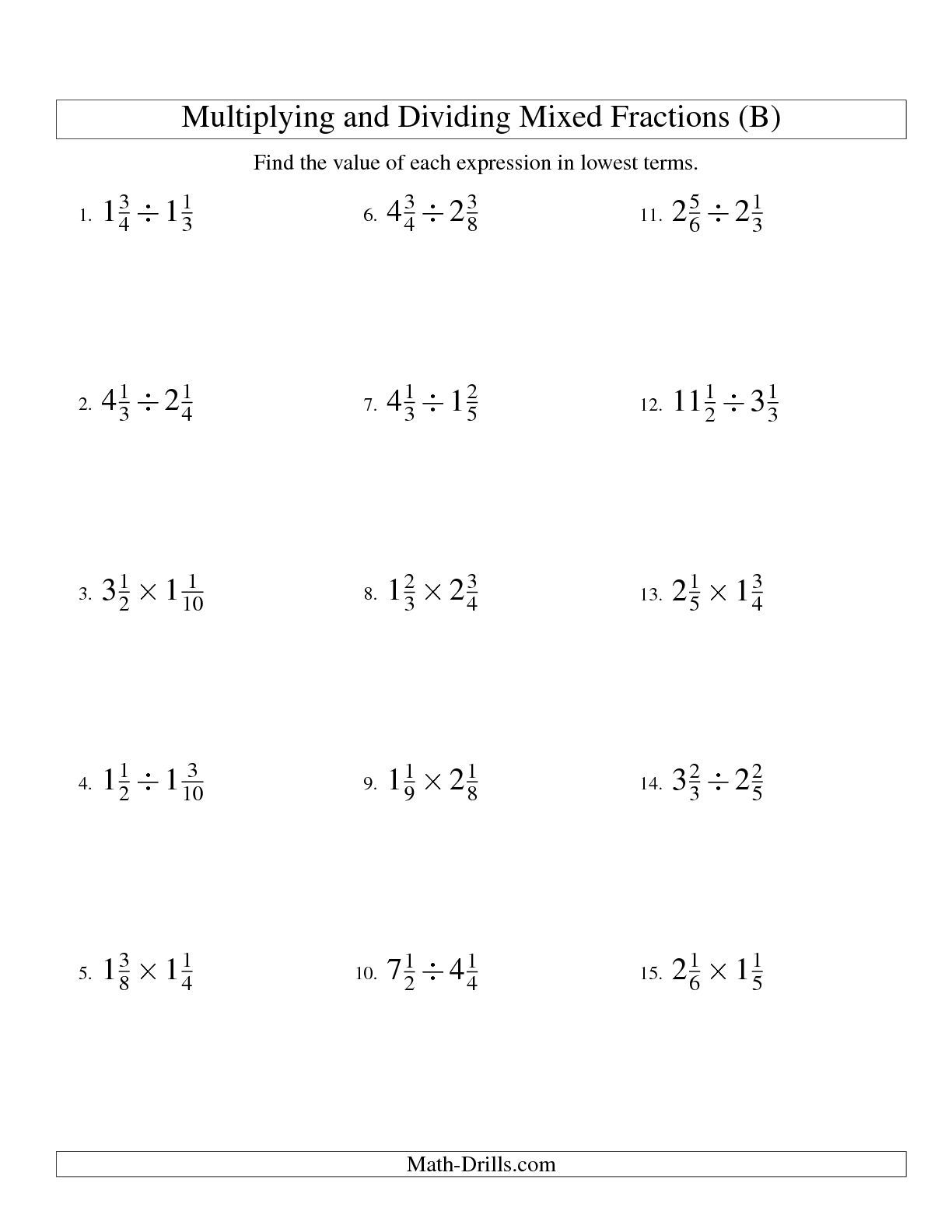 Adding Subtracting Multiplying And Dividing Fractions Worksheet With 4917