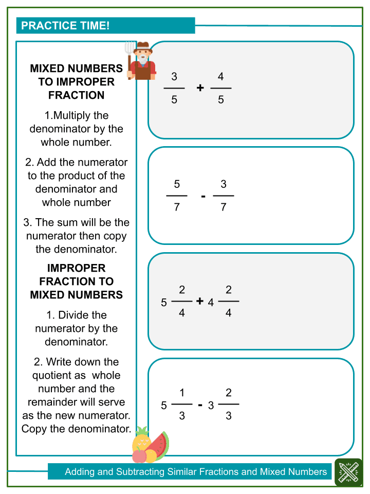 Adding Subtracting Similar Fractions 8 10 12 100 Math Worksheets