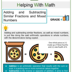 Adding Subtracting Similar Fractions Mixed Numbers Math Worksheet