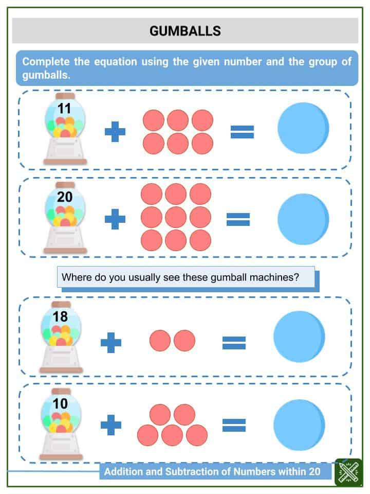 Addition And Subtraction Of Numbers Within 20 1st Grade Math Worksheets