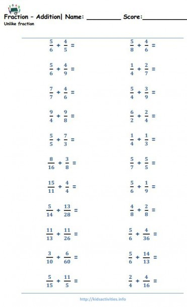 Addition Fraction Worksheets 4th Grade