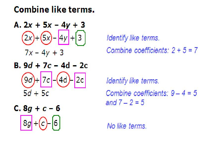 Combining Like Terms Worksheet 6th Grade Cloudshareinfo