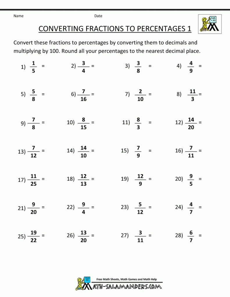 Converting Fractions To Percentages