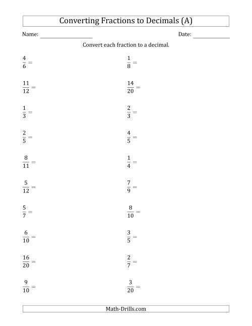 Converting Fractions To Terminating And Repeating Decimals A