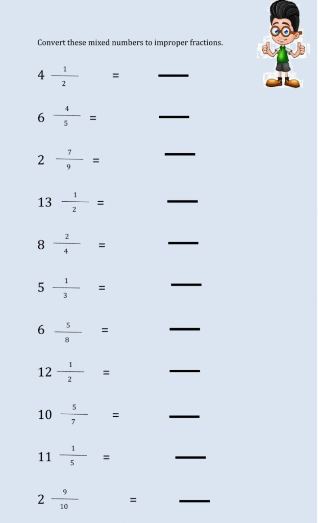 How To Convert Mixed Numbers To Improper Fractions Worksheet