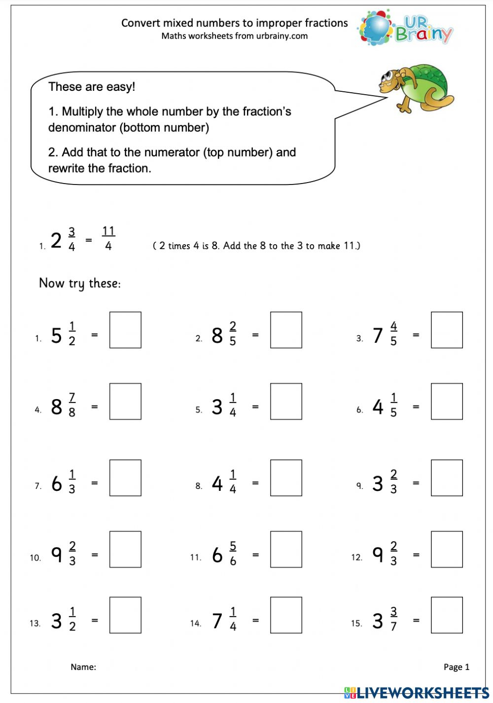 change 4 3 5 into improper fraction