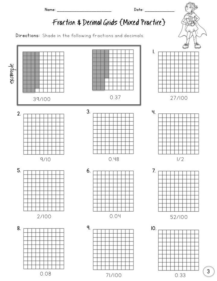 Decimal Addition With Hundreds Grids Worksheets Worksheet Hero