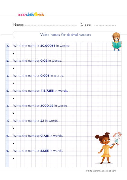 Decimals Worksheets For Grade 5 With Answers Understanding Of The 