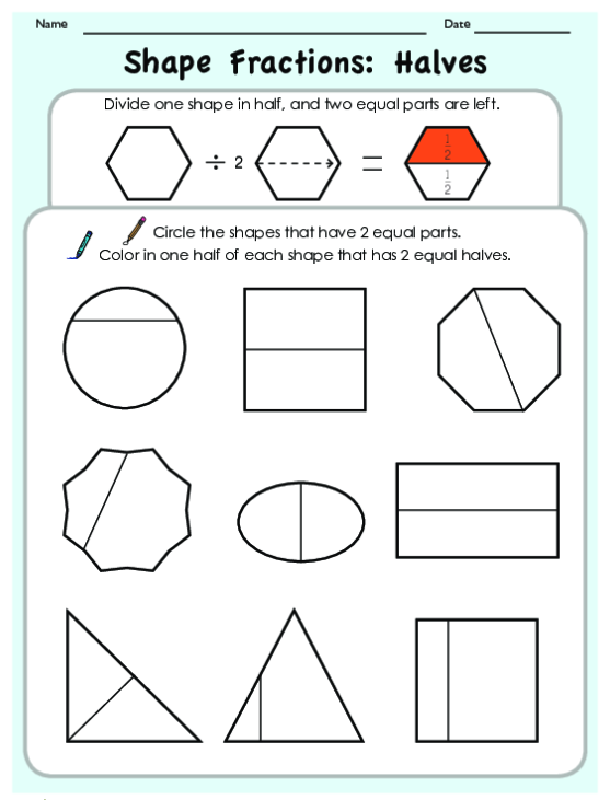 Divide The Shapes In Half Worksheets 99Worksheets