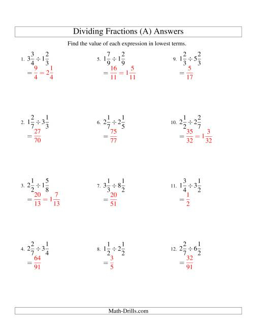 Dividing And Simplifying Mixed Fractions With Three Terms All