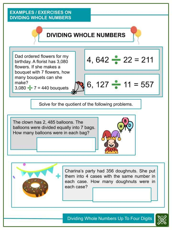 Dividing Whole Numbers Up To Four Digits 4th Grade Math Worksheets 