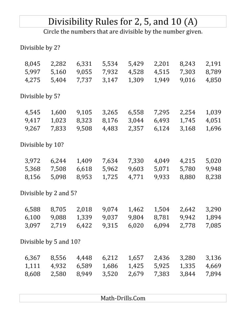 Divisibility Rules 2 3 4 5 6 7 8 9 And 10 3 Worksheet 