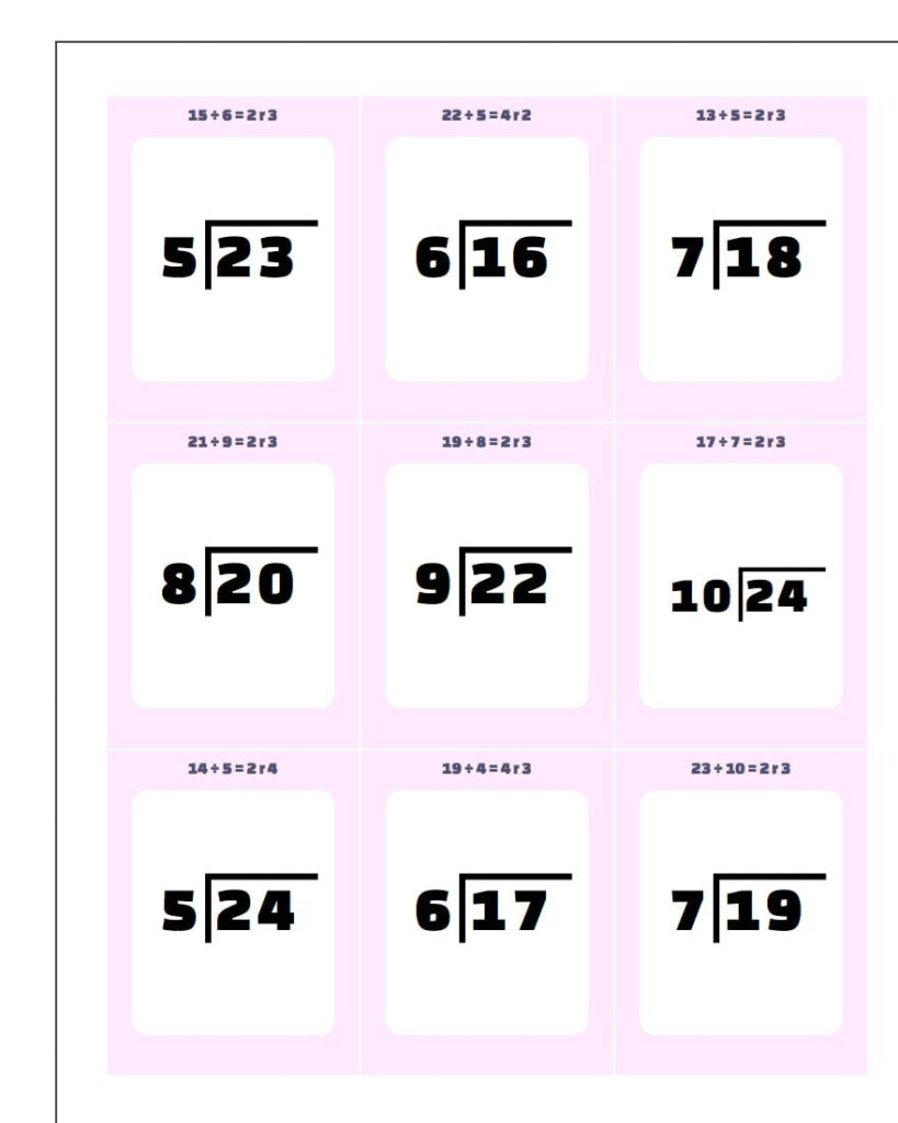 Division With Remainders Flash Cards