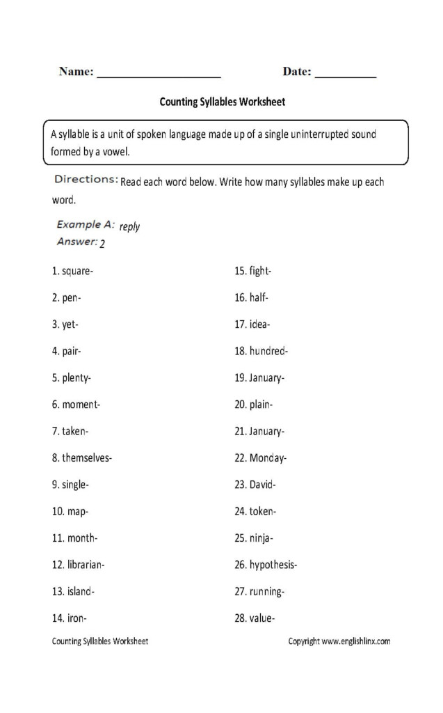 Englishlinx Syllables Worksheets Db excel