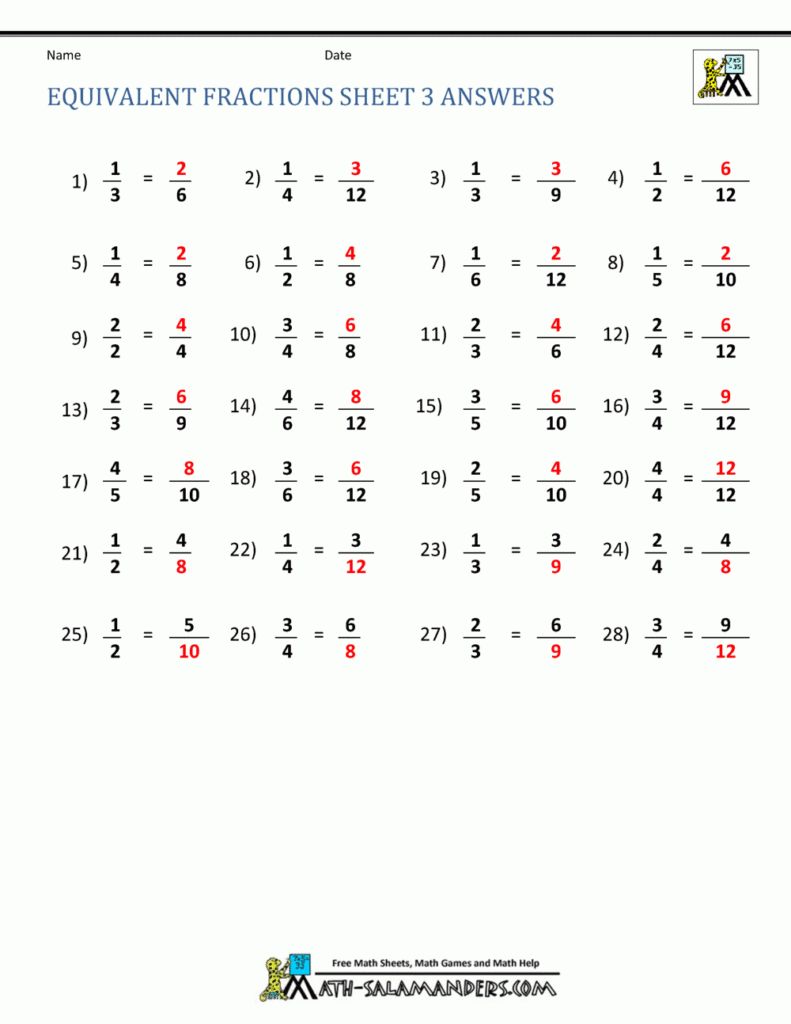 Equivalent Fractions Worksheet