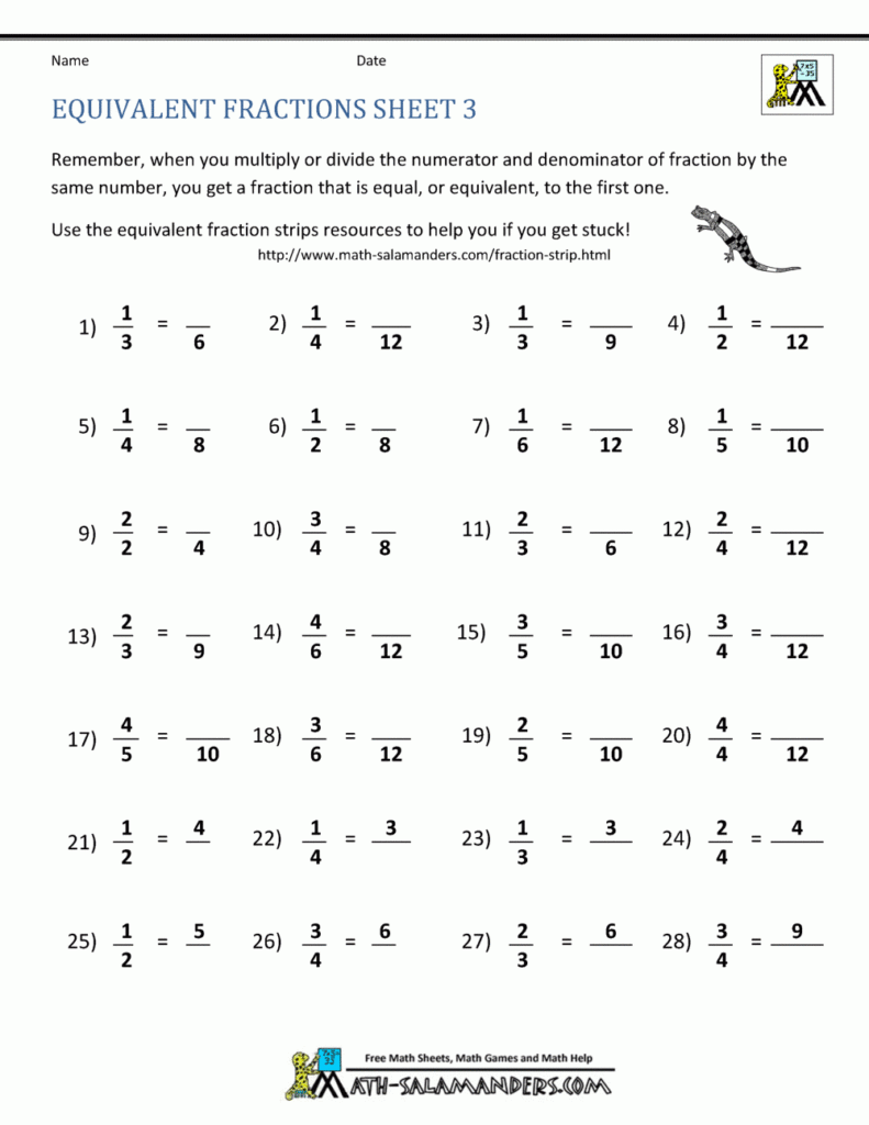 Equivalent Fractions Worksheet