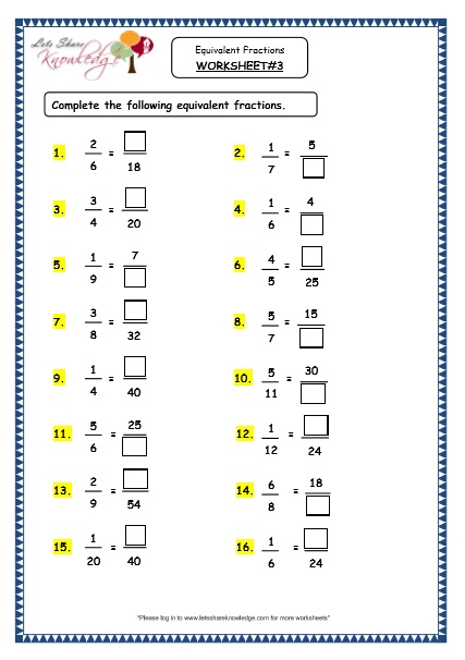 Equivalent Fractions Worksheets Grade 4 Studying Worksheets 