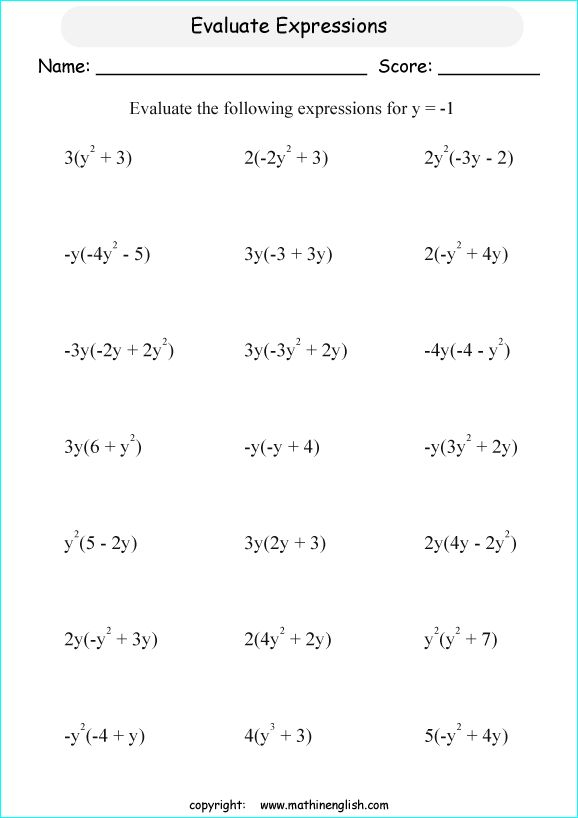 Evaluating Algebraic Expressions Worksheets Algebraic Expressions 