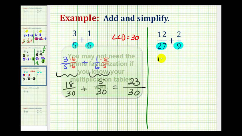 Example 1 Adding Fractions With Different Denominators YouTube