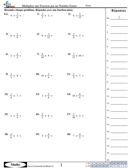 Fiches D Exercices Avec Fractions Multiplier Une Fraction Par Un 