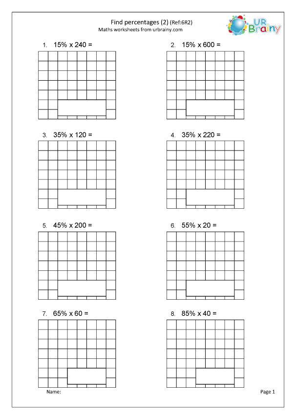 Find Percentages 2 6R2 Fraction And Decimal Worksheets For Year 6 