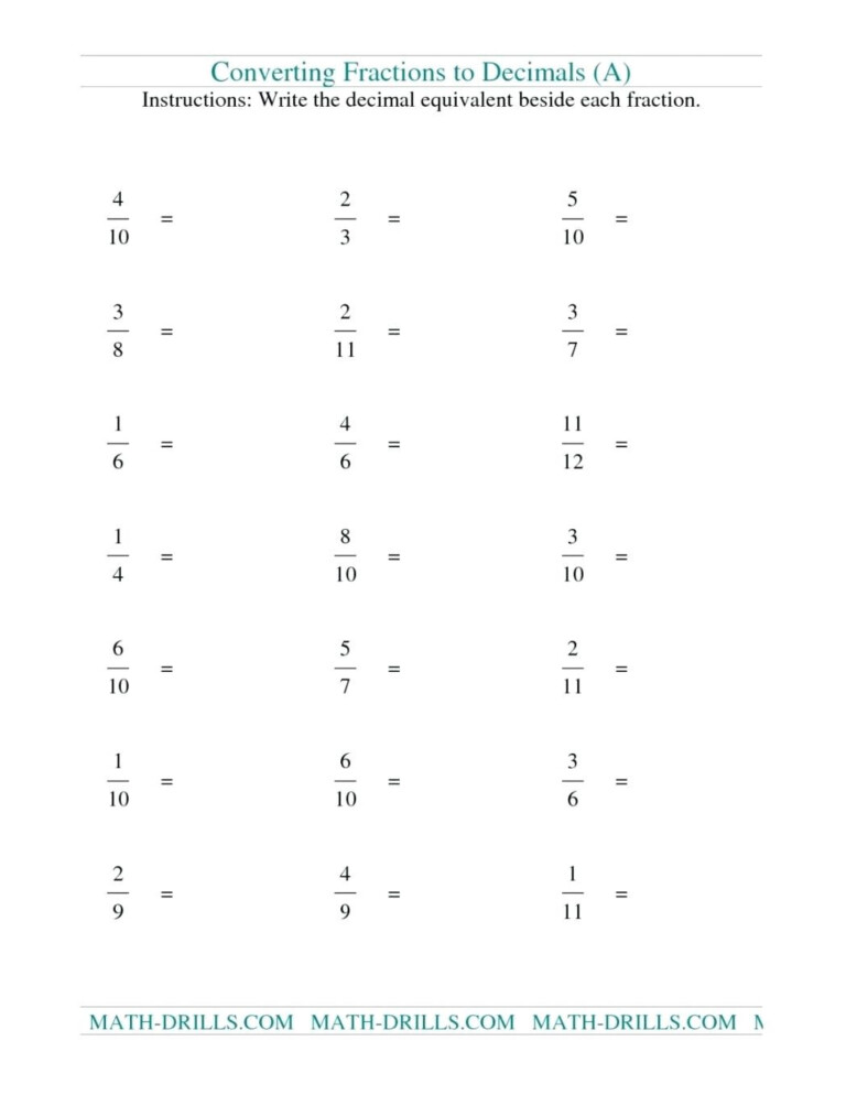 Fraction Decimal Percent Worksheet Db Excel - FractionsWorksheets.net